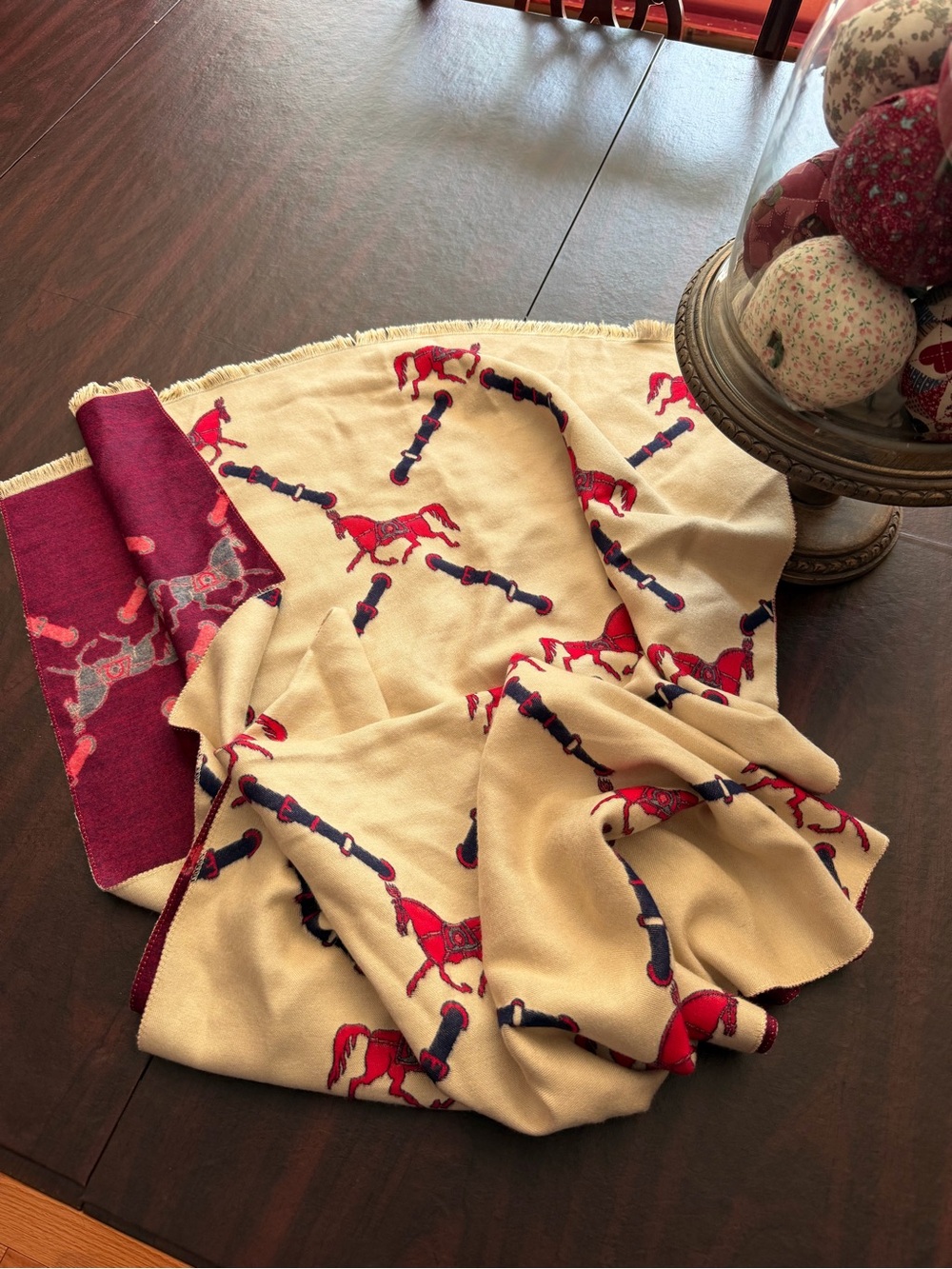 Beige and Red Equestrian scarf